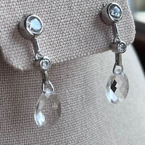 Vintage PJM sterling silver & CZ post drop earrings, faceted crystal briolette